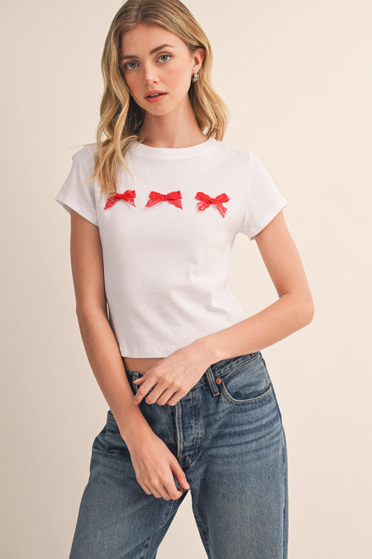 3 RED LACE RIBBON BABY TEE