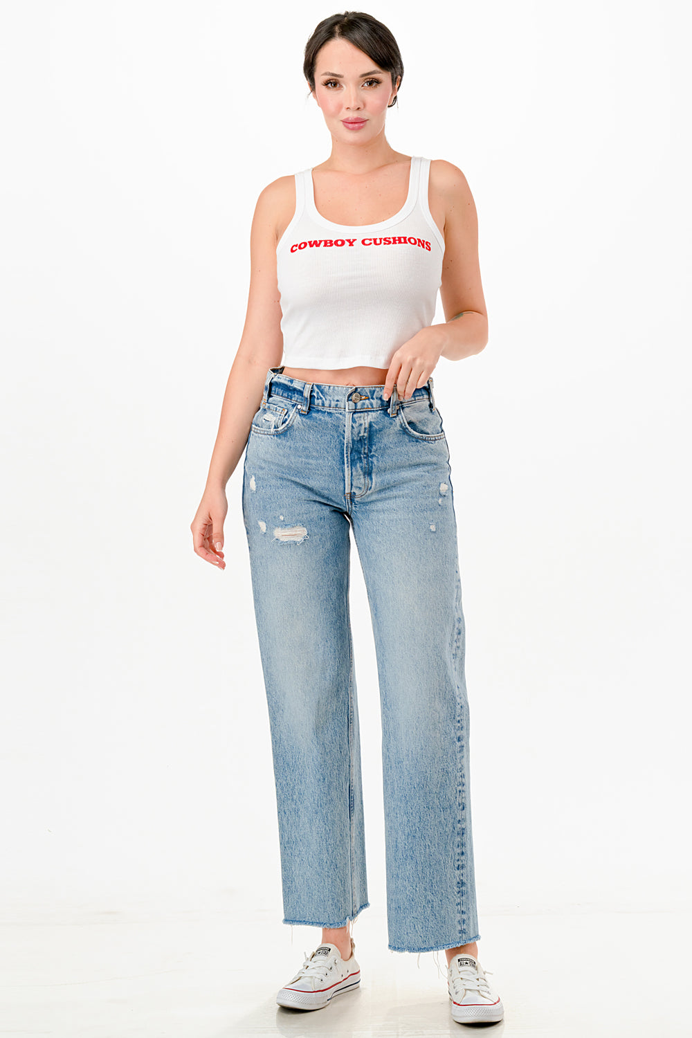 COWBOY CUSHIONS CROPPED RIBBED COTTON TANK TOP