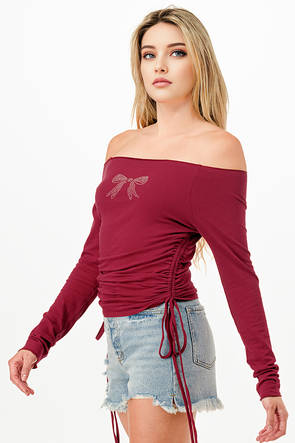 LONG SLEEVE OFF SHOULDER WITH RHINESTONES