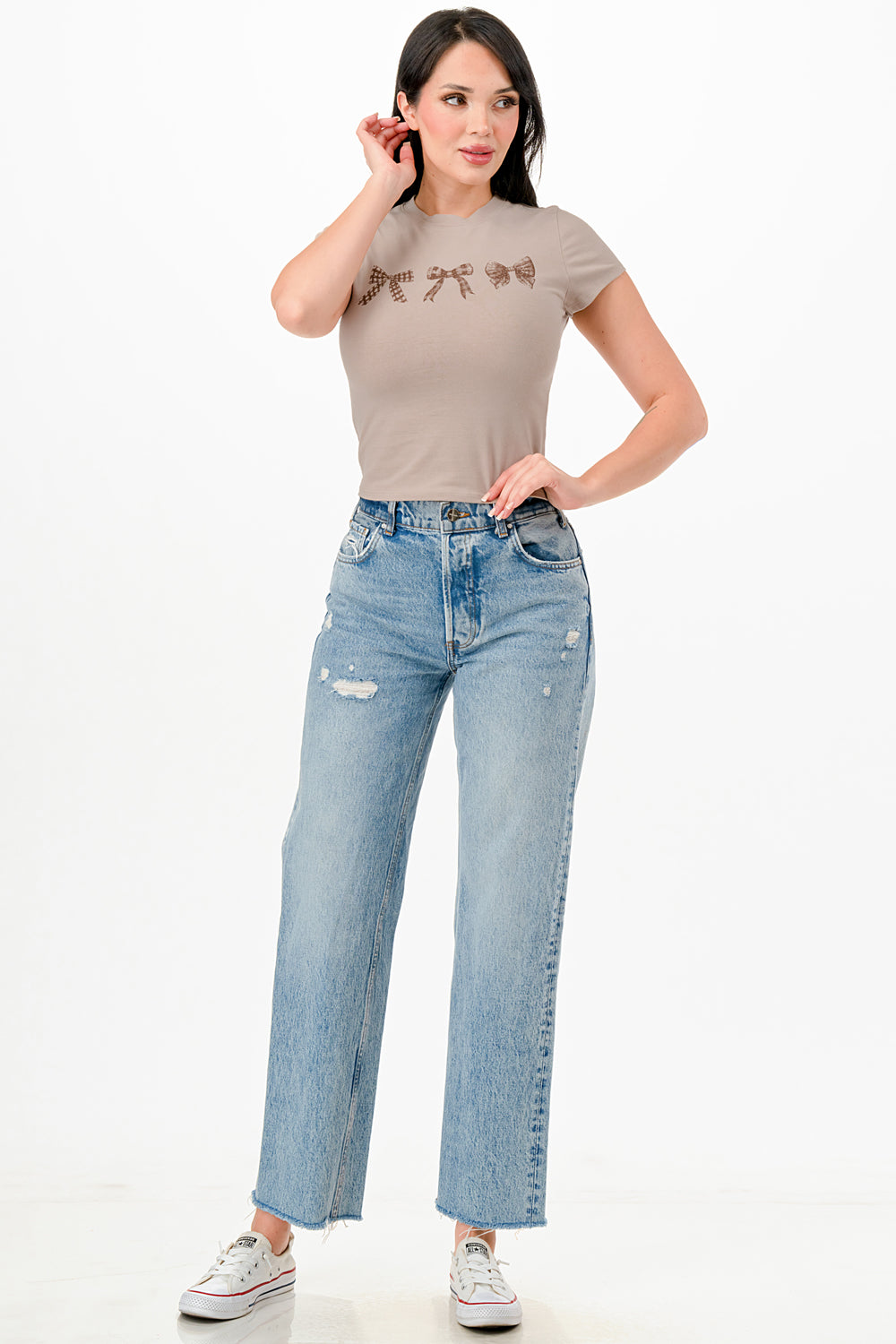 SHORT SLEEVE GRAPHIC BABY TEE WITH RHINESTONES