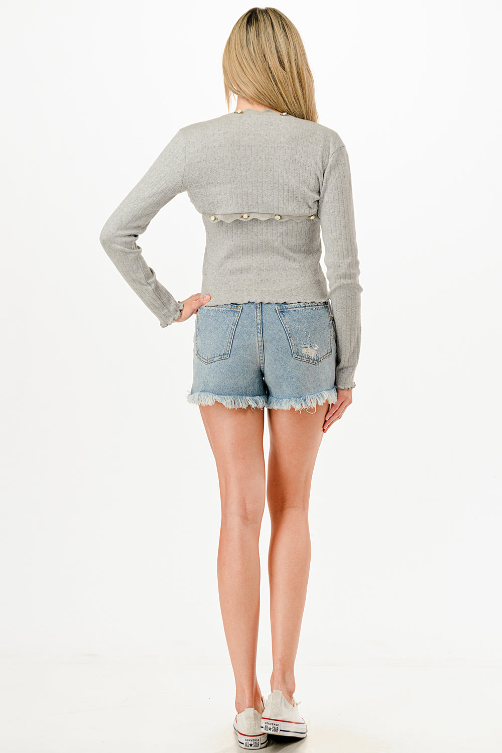 POINTELLE RIB CAMI AND BOLERO SET W/ ROSETTE TRIM