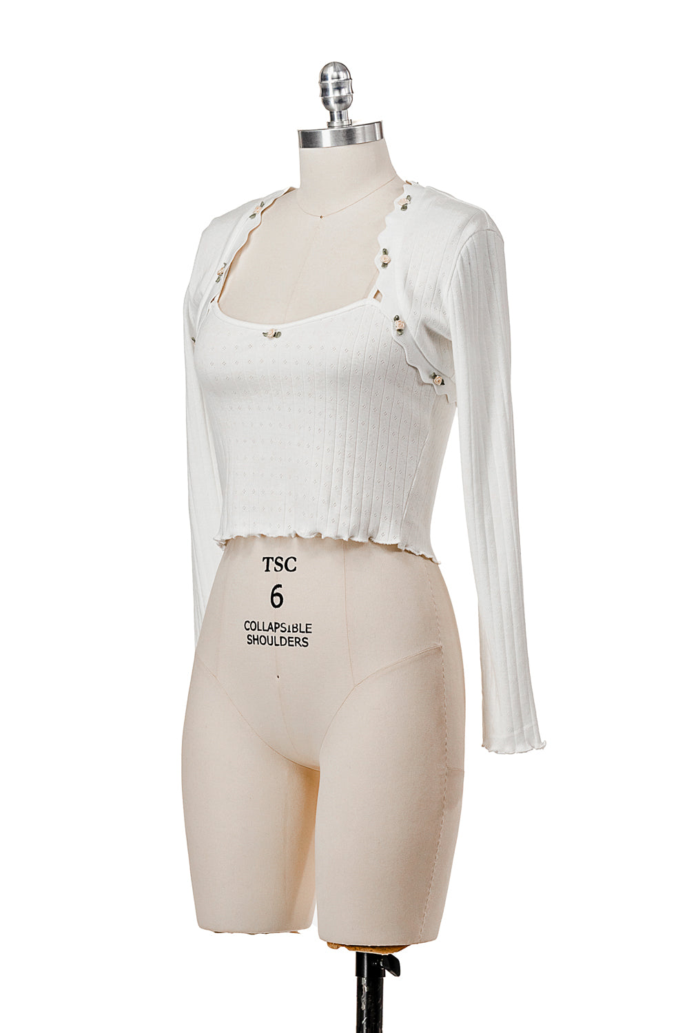 POINTELLE RIB CAMI AND BOLERO SET W/ ROSETTE TRIM