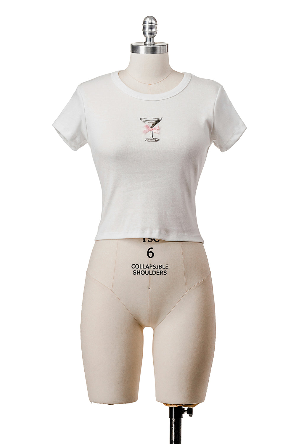 MARTINI BOW BABY TEE SHORT SLEEVE  T-SHIRT WITH GRAPHIC AND RIBBON TRIM