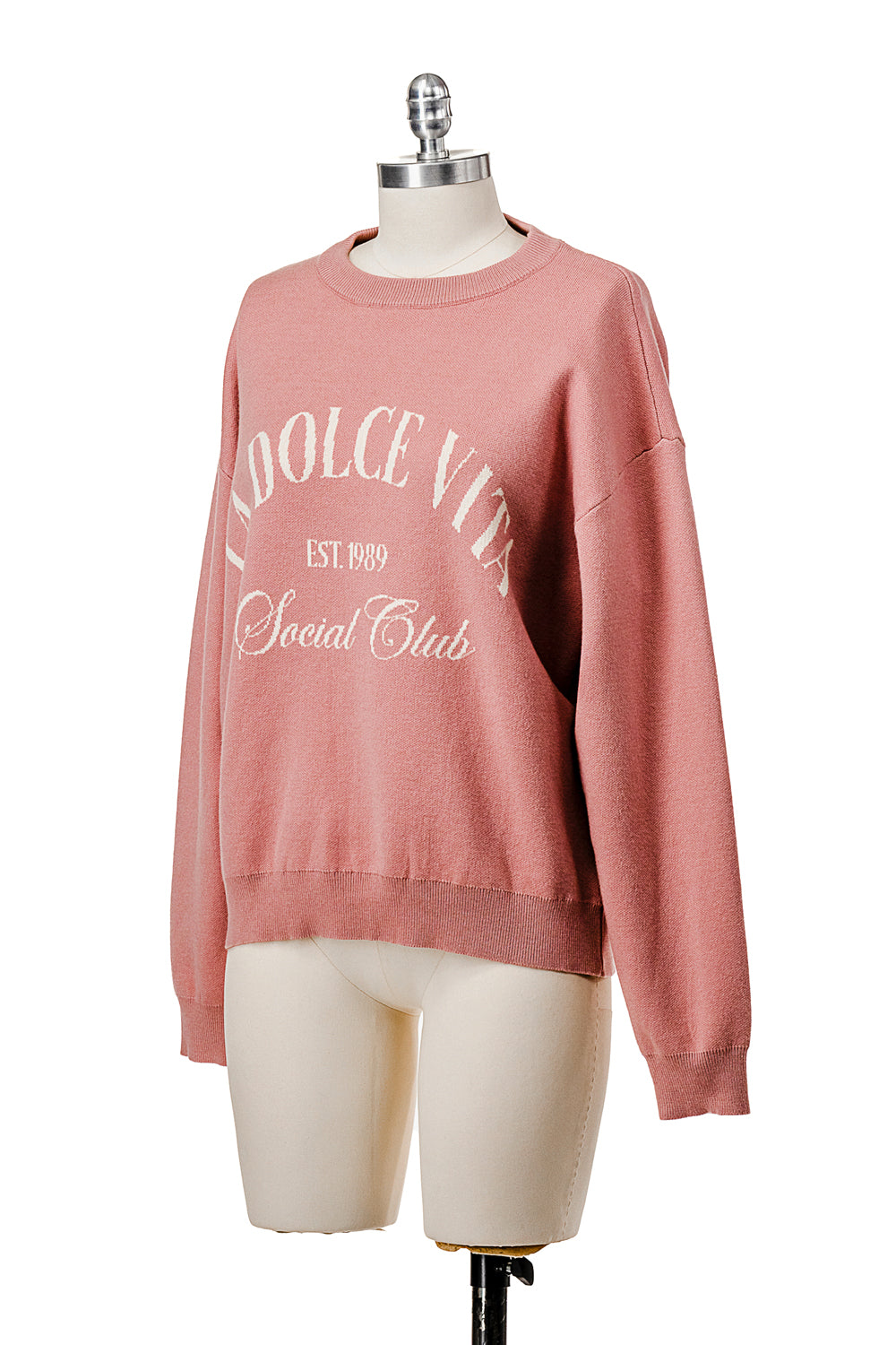 LONG SLEEVE CREW NECK KNIT SWEATER WITH GRAPHIC