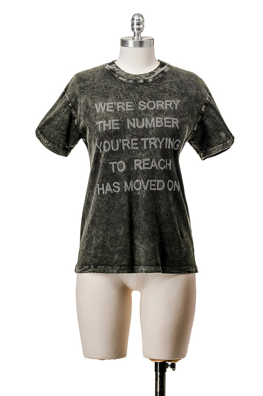 SHORT SLEEVE MINERAL WASHED T-SHIRT WITH RHINESTONES