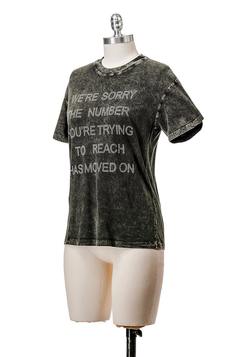 SHORT SLEEVE MINERAL WASHED T-SHIRT WITH RHINESTONES