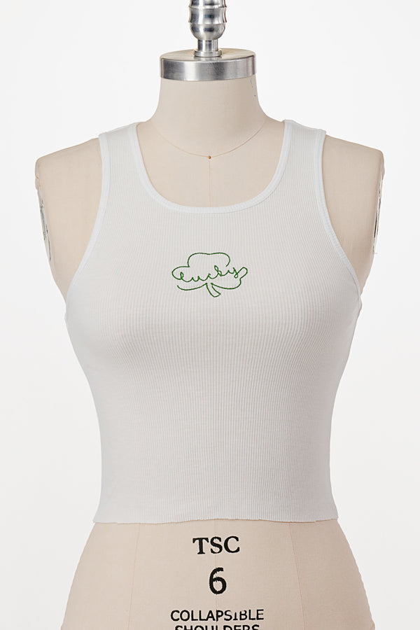 LUCKY CLOVER EMBO RIBBED TANK