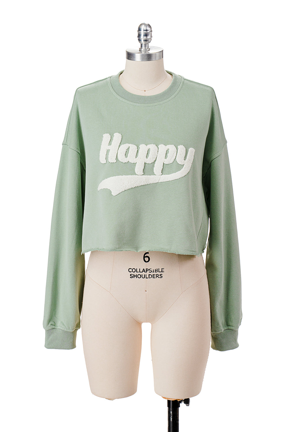 HAPPY FRENCH TERRY SWEATSHIRT W/ APPLIQUE CROPPED RAW EDGE