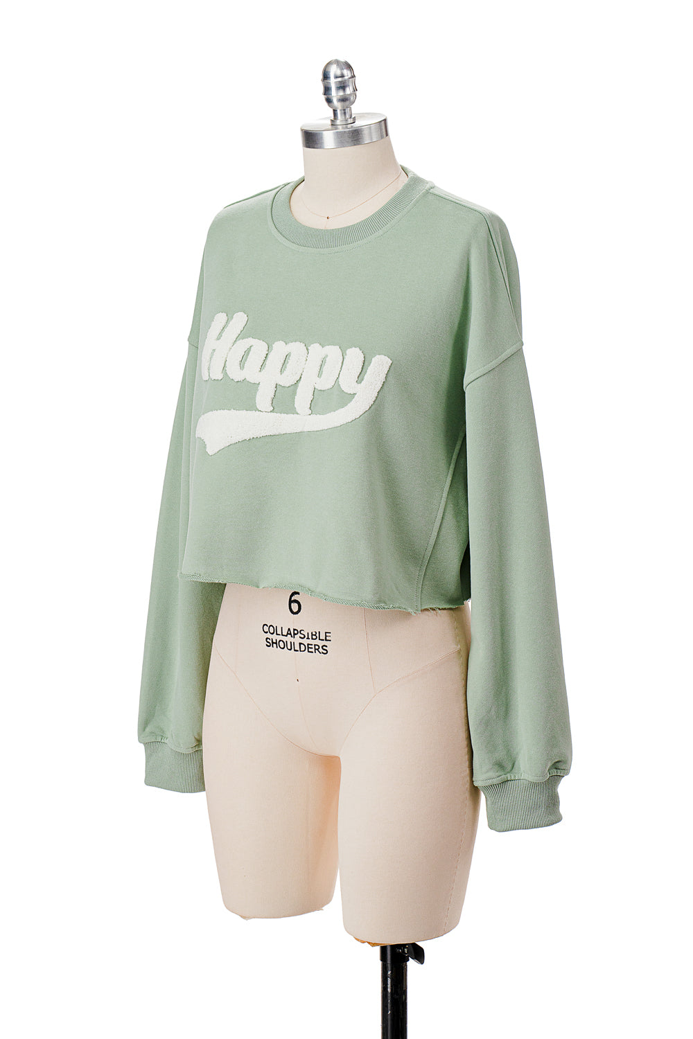HAPPY FRENCH TERRY SWEATSHIRT W/ APPLIQUE CROPPED RAW EDGE