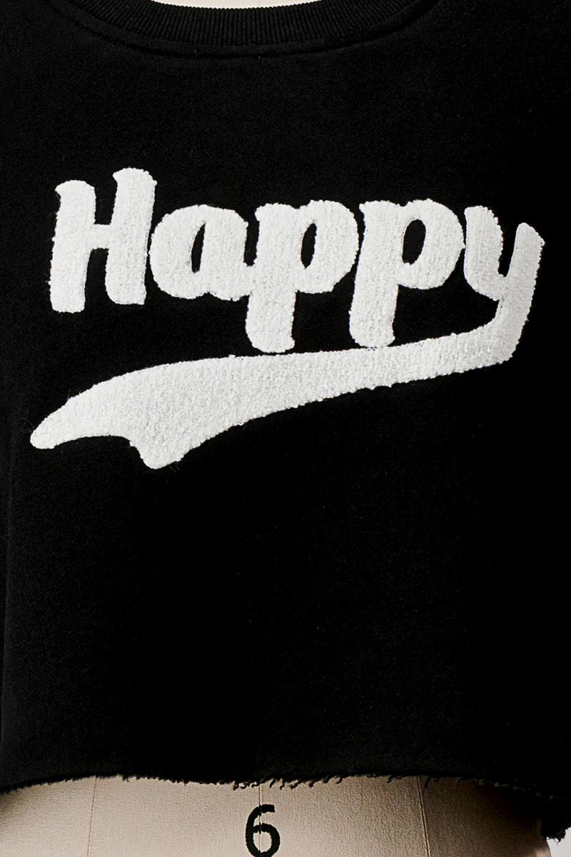 BLACK HAPPY FLEECE SWEATSHIRT