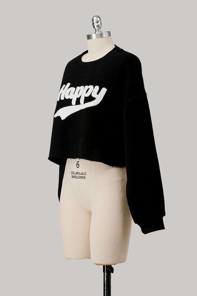 BLACK HAPPY FLEECE SWEATSHIRT
