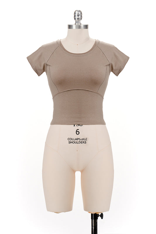 TAUPE EXPOSED EDGES BABY TEE