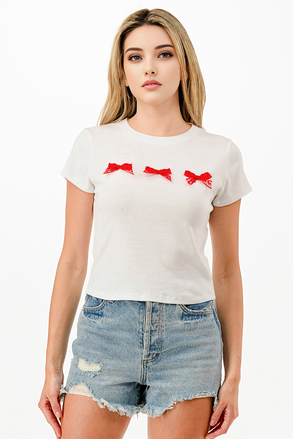 3 RED LACE RIBBON BABY TEE