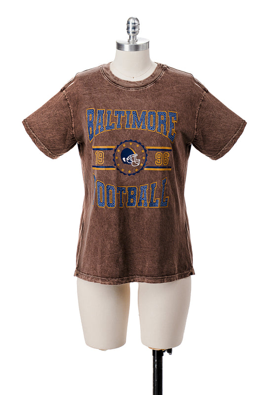 SHORT SLEEVE MINERAL WASHED T-SHIRT WITH GRAPHIC AND STONES