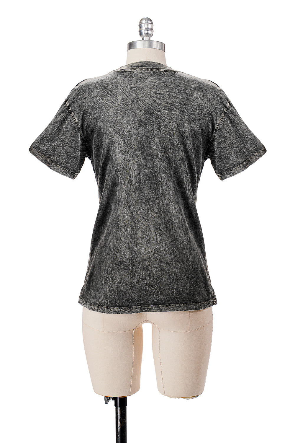 SHORT SLEEVE MINERAL WASHED T-SHIRT WITH GRAPHIC AND STONES