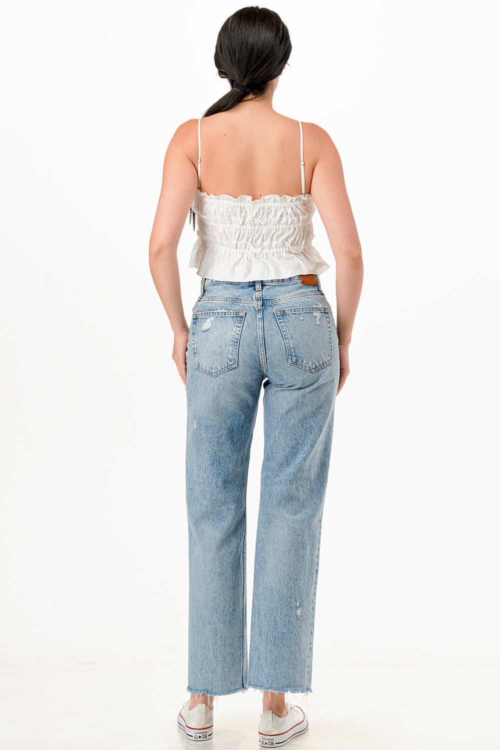 RUCHED TRIPLE TIE (FUNCTIONAL) WOVEN TUBE TOP WITH ADJUSTABLE STRAPS