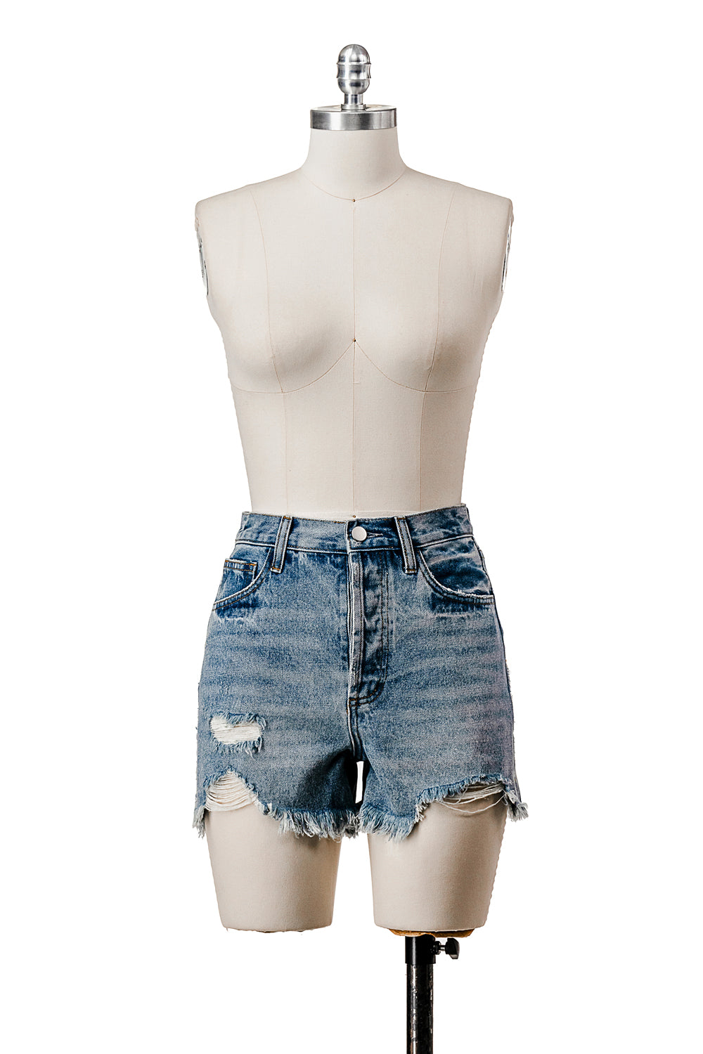 HIGH WAISTED DISTRESSED DENIM SHORTS WITH FRAYED HEM