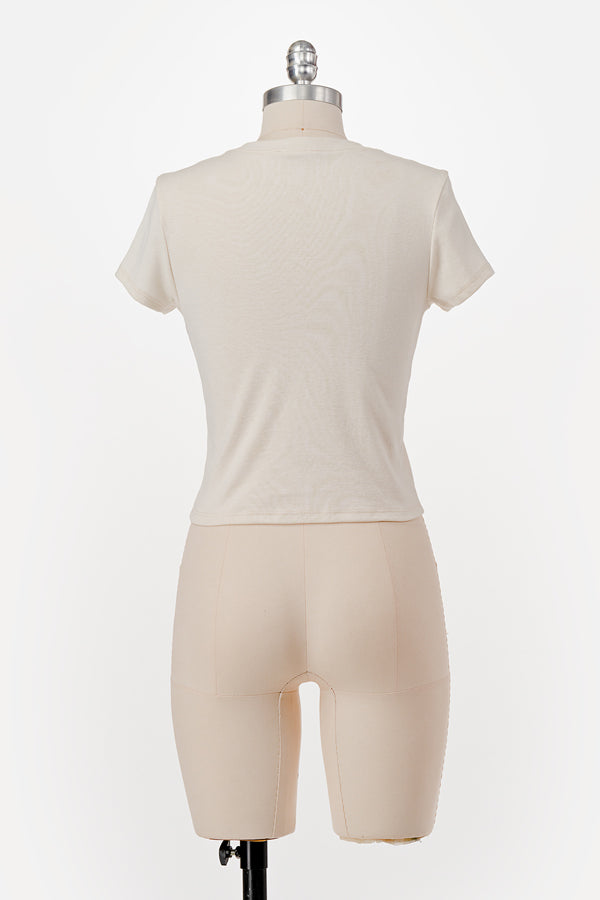 SHORT SLEEVE TEDDY BEAR EMBROIDERY WITH 3D PINK RIBBON  BABY TEE