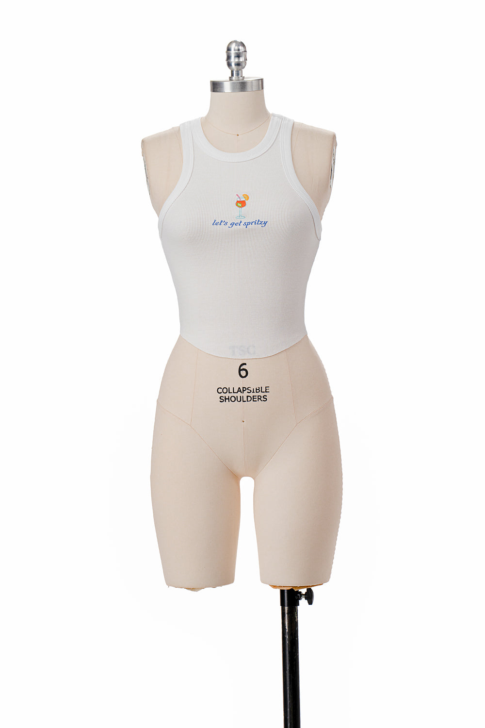 WHITE LET'S GET SPRITZY RIBBED TANK TOP EMBROIDERY