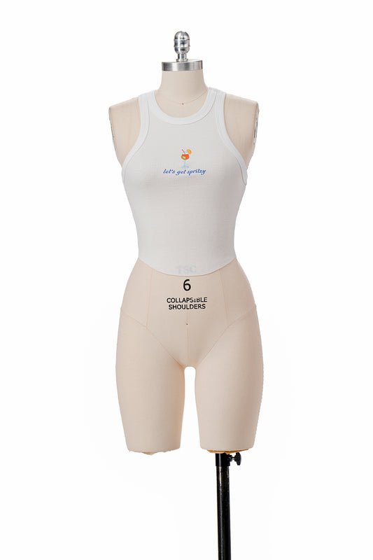 WHITE LET'S GET SPRITZY RIBBED TANK TOP EMBROIDERY