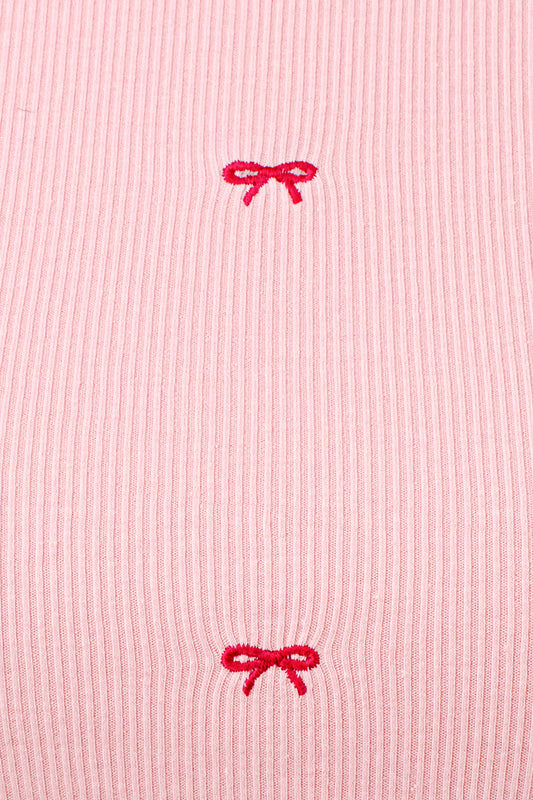 ALL OVER RIBBONS EMBROIDERED RIBBED TANK TOP