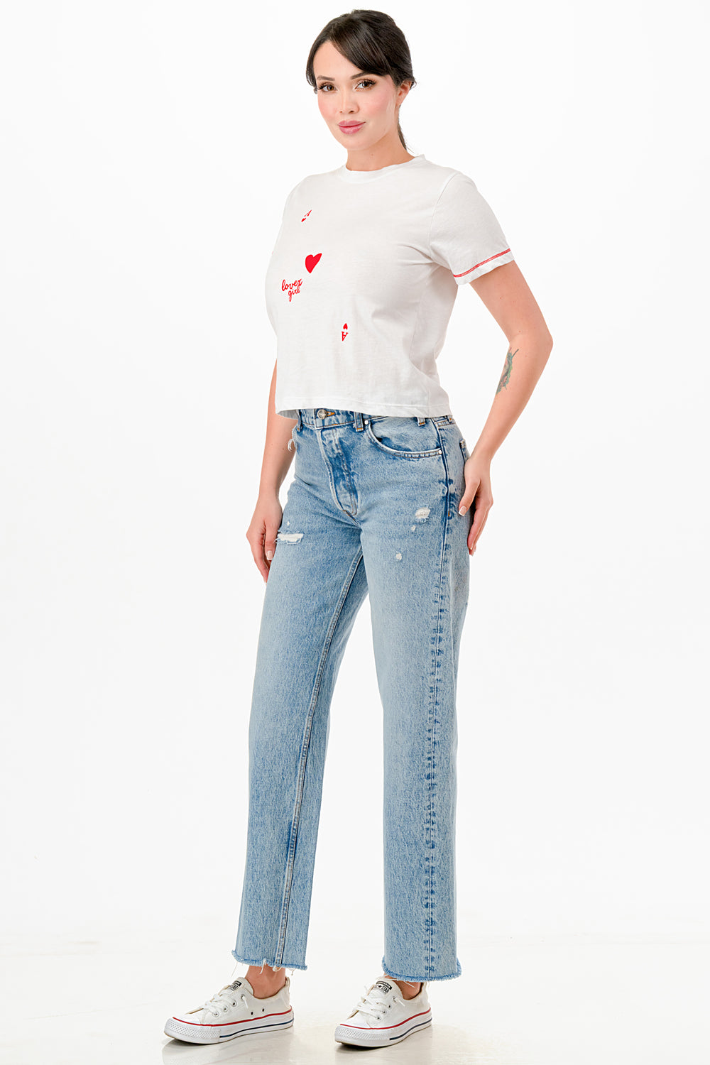 LOVER GIRL ACE OF HEARTS RELAXED TEE W/ CONTRAST STITCHING