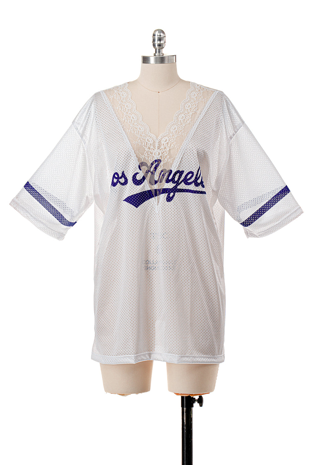 WHITE LOS ANGELES LACE V NECK JERSEY