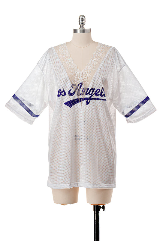 WHITE LOS ANGELES LACE V NECK JERSEY