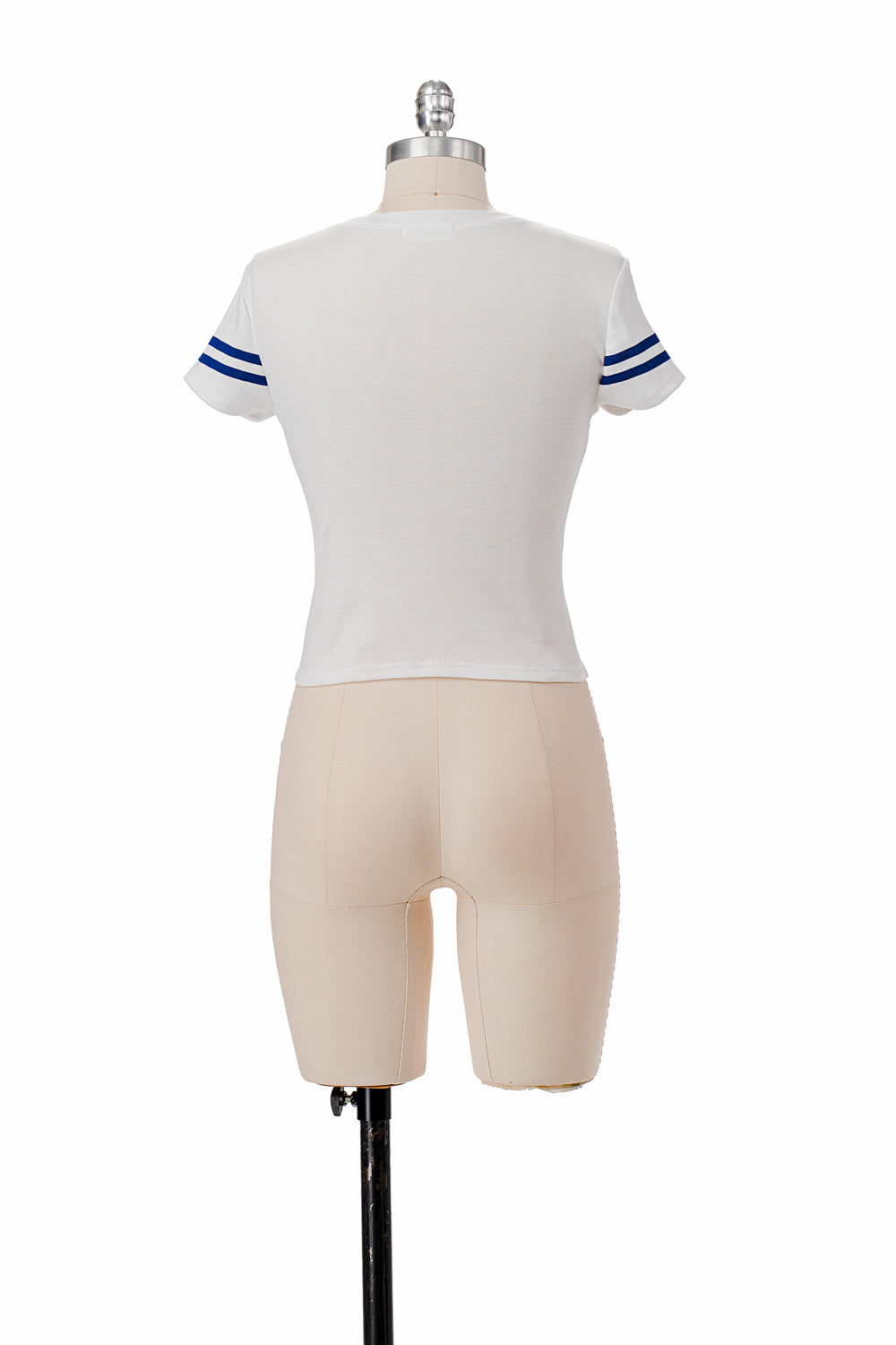 WHITE LOS ANGELES BASEBALL BABY TEE WITH EMBROIDERY FRONT AND PRINTED SLEEVES