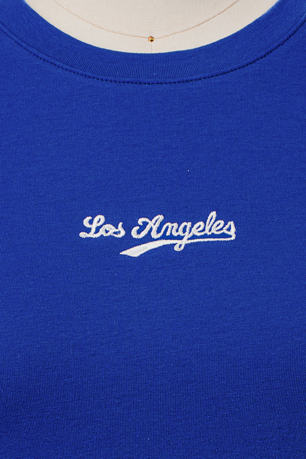 ROYAL BLUE LOS ANGELES BASEBALL BABY TEE WITH EMBROIDERY FRONT AND PRINTED SLEEVES
