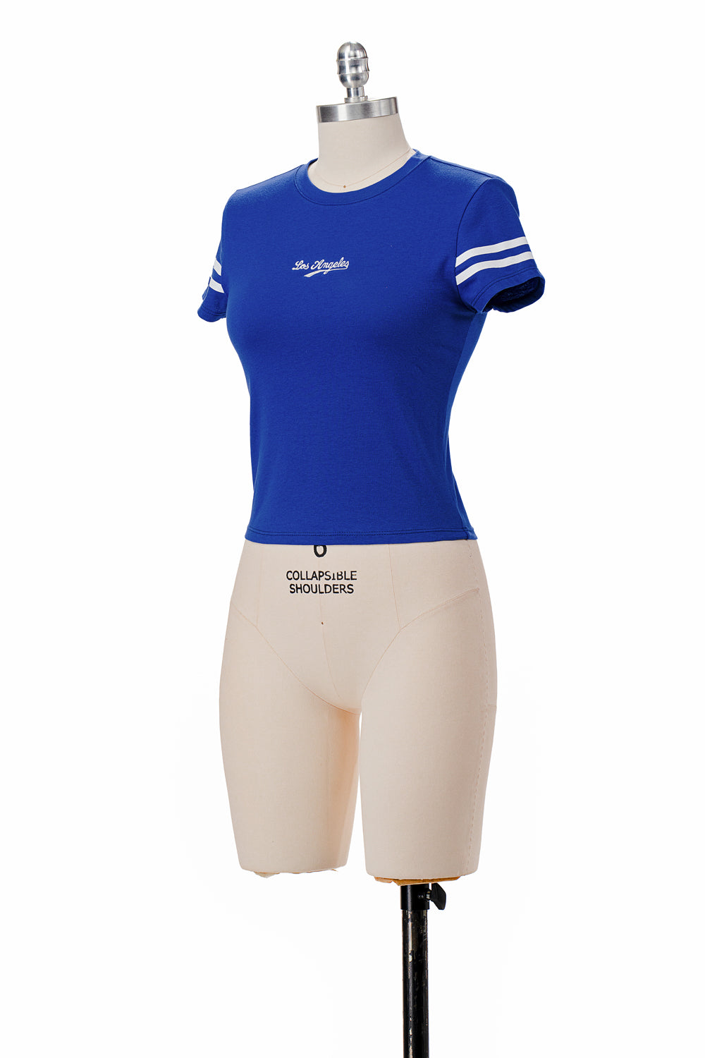 ROYAL BLUE LOS ANGELES BASEBALL BABY TEE WITH EMBROIDERY FRONT AND PRINTED SLEEVES