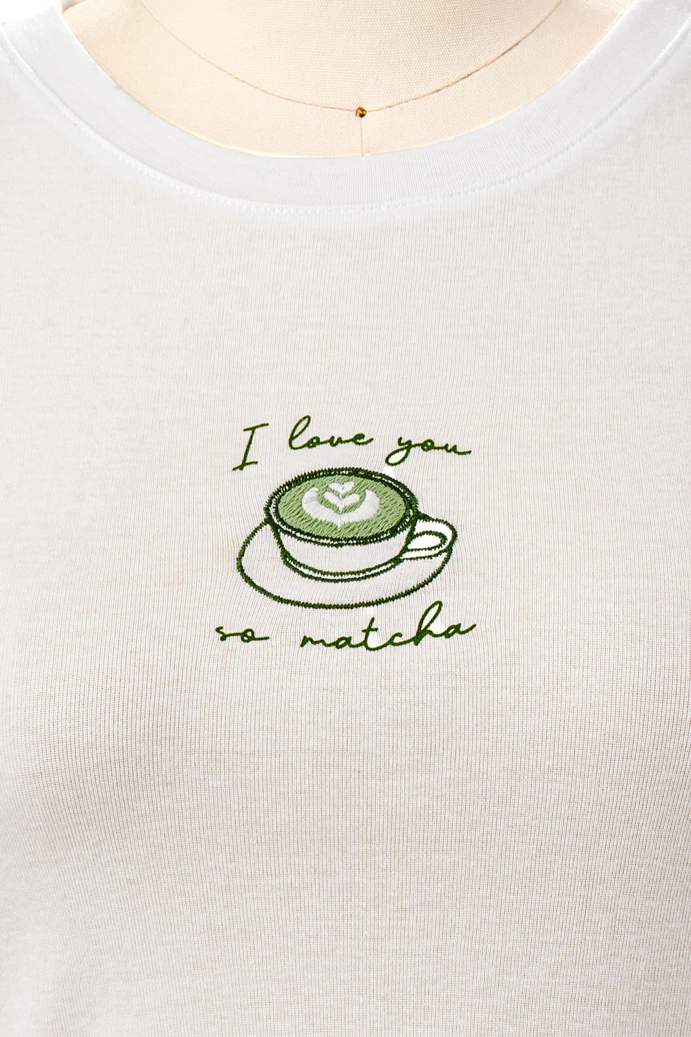 WHITE I LOVE YOU SO MATCHA BABY TEE EMBRO