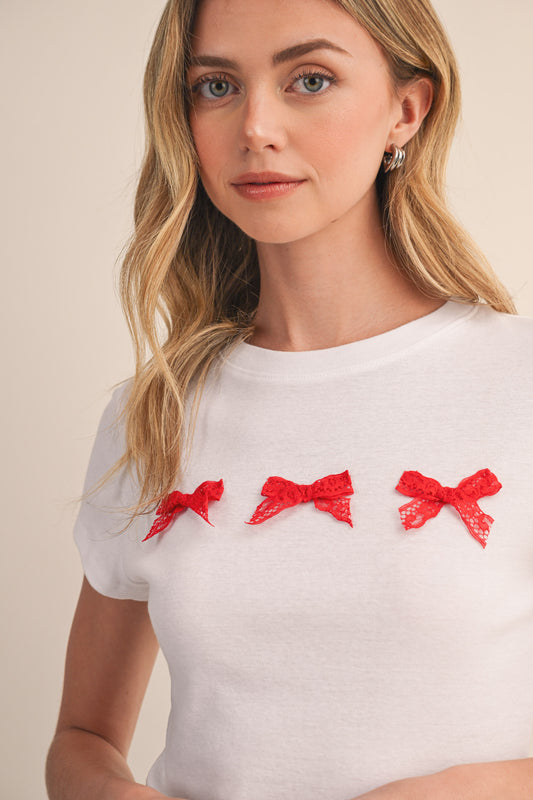 3 RED LACE RIBBON BABY TEE