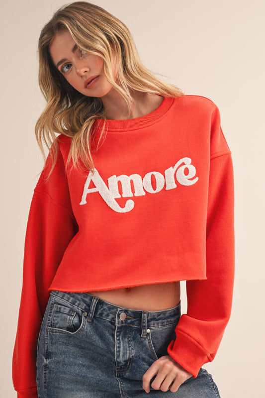 AMORE LONG SLEEVE FLEECE SWEATSHIRT WITH GRAPHIC FLOCKING