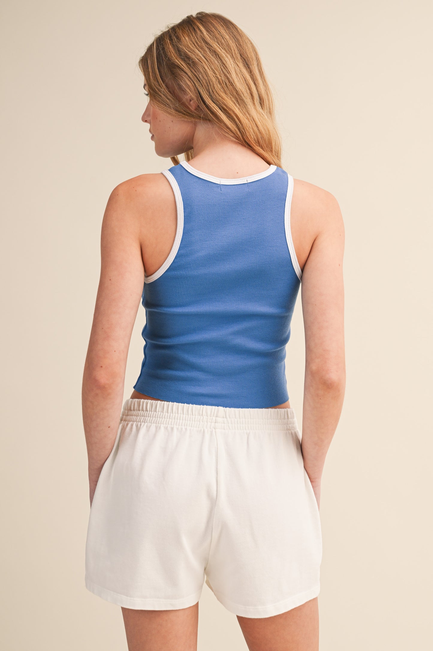 BLUE LOS ANGELES EMBROIDERY RIBBED TANK TOP