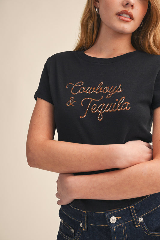 COWBOYS & TEQUILA RHINESTONES COTTON BABY TEE