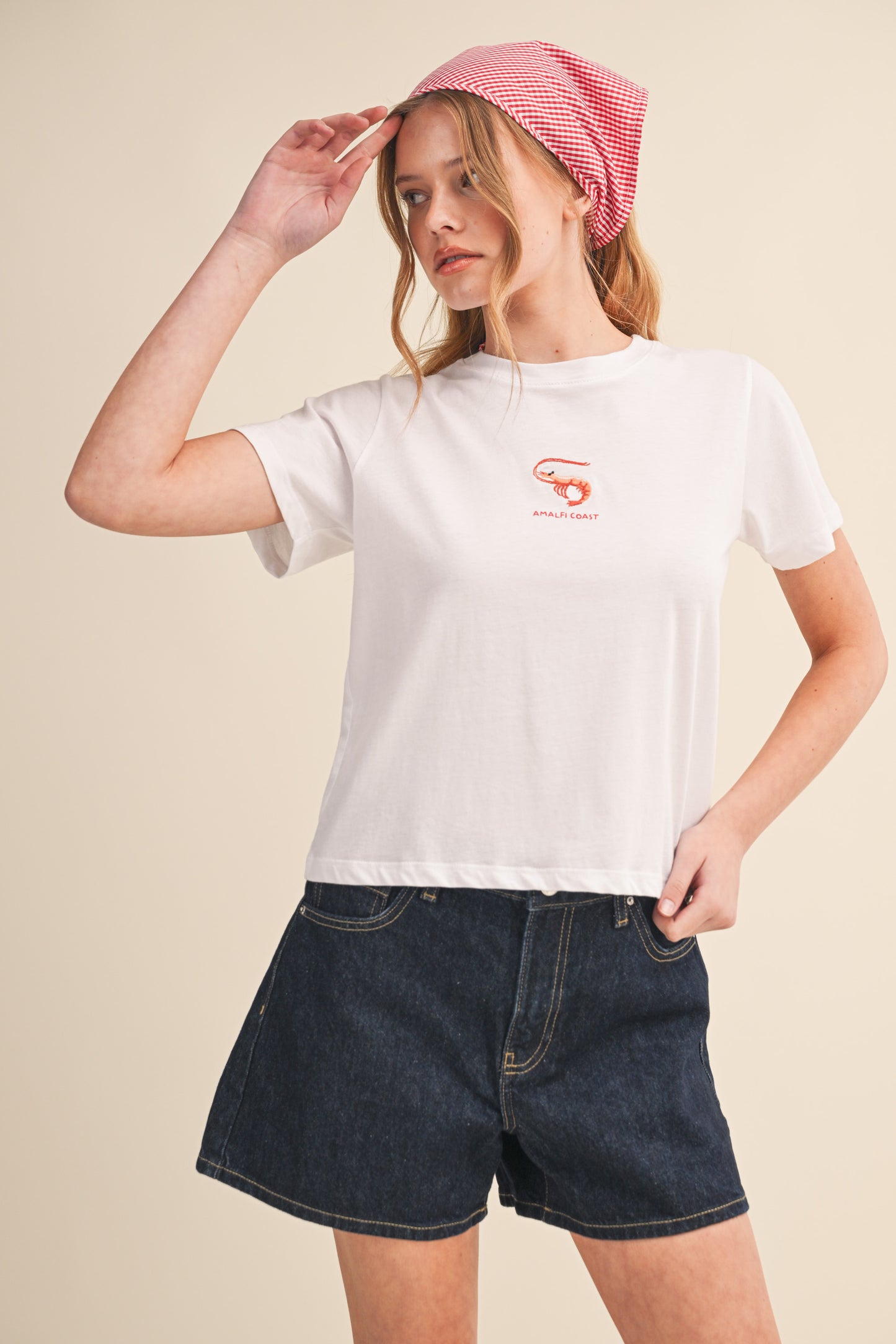 AMALFI COAST SHRIMP EMBROIDERED RELAXED FIT TEE