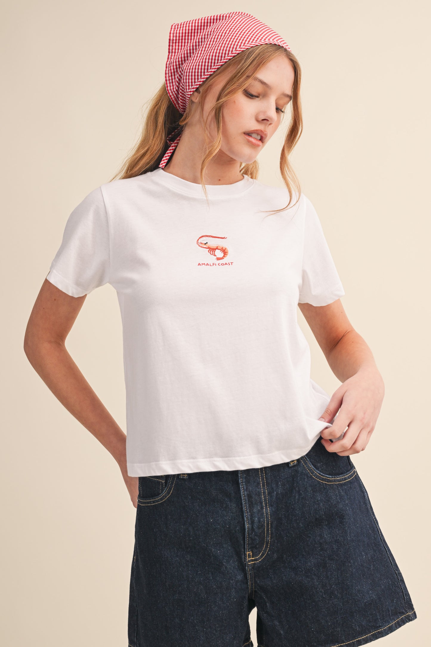 AMALFI COAST SHRIMP EMBROIDERED RELAXED FIT TEE