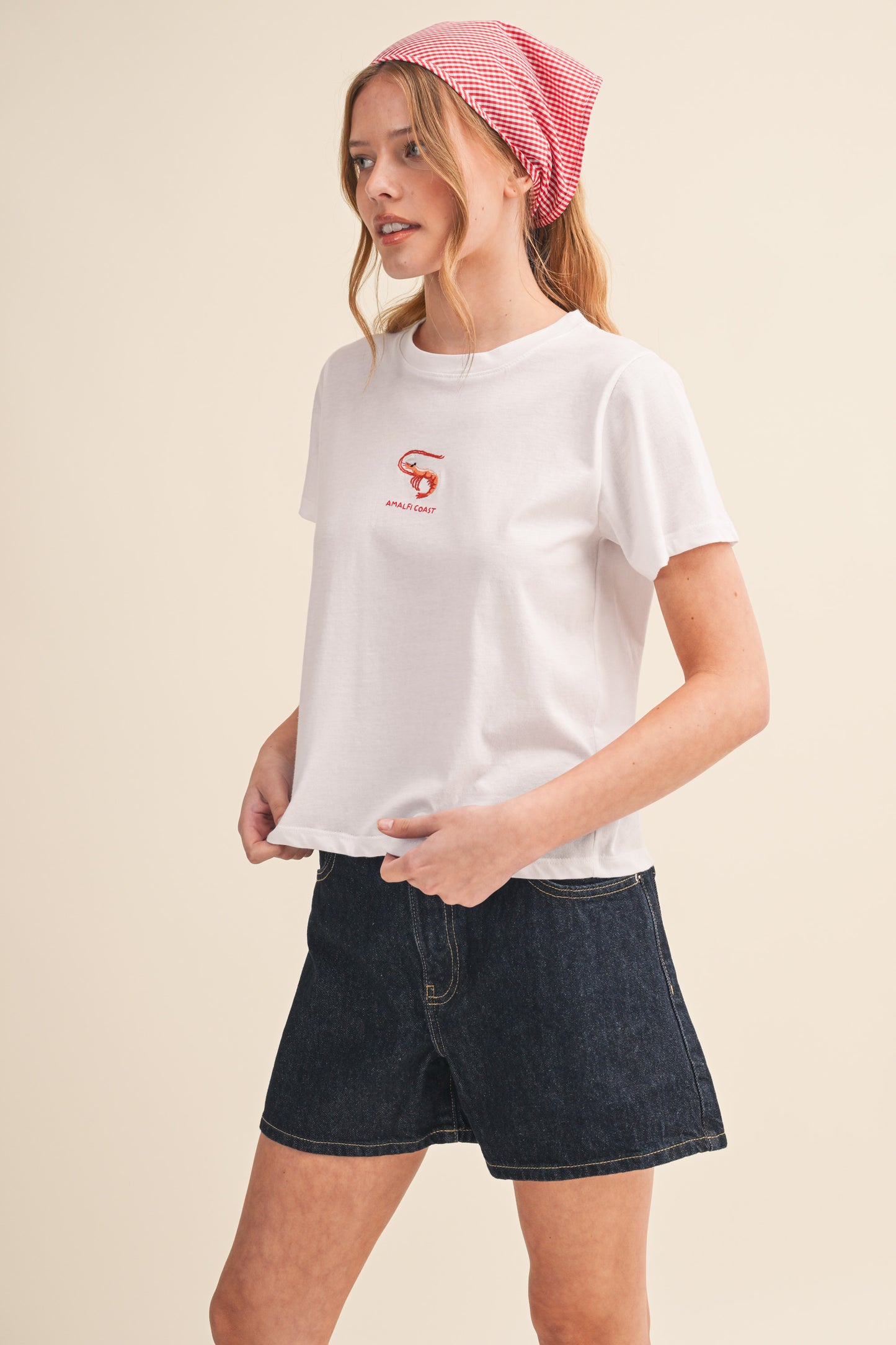 AMALFI COAST SHRIMP EMBROIDERED RELAXED FIT TEE