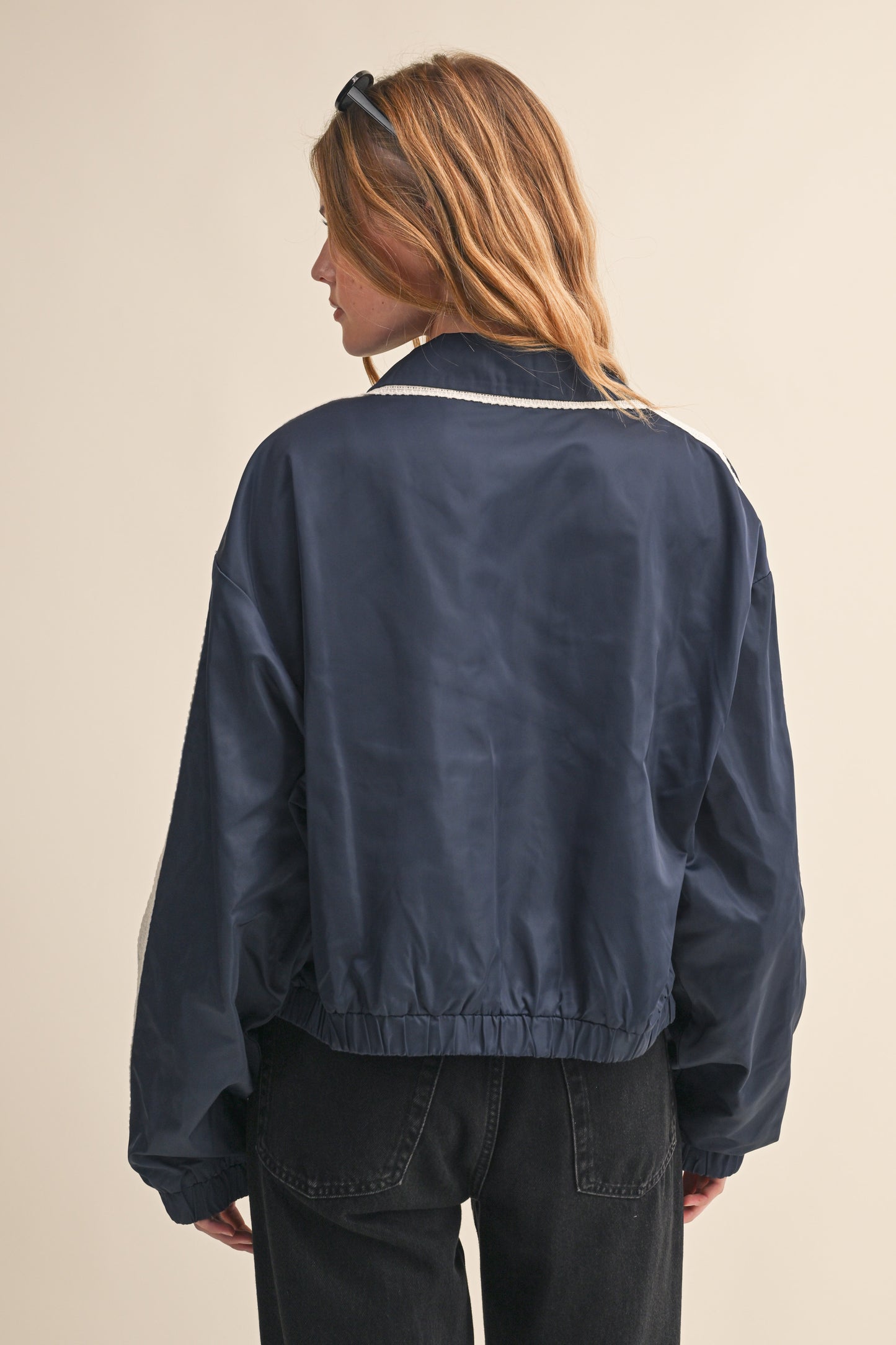 BEIGE 23 ZIP UP TRACK JACKET WITH CROCHET TRIM