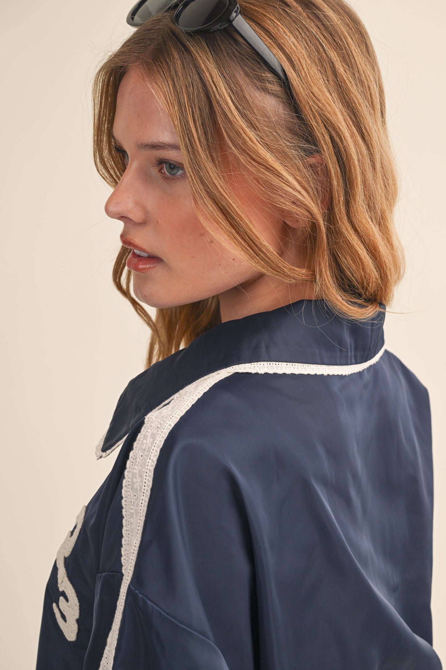 BEIGE 23 ZIP UP TRACK JACKET WITH CROCHET TRIM