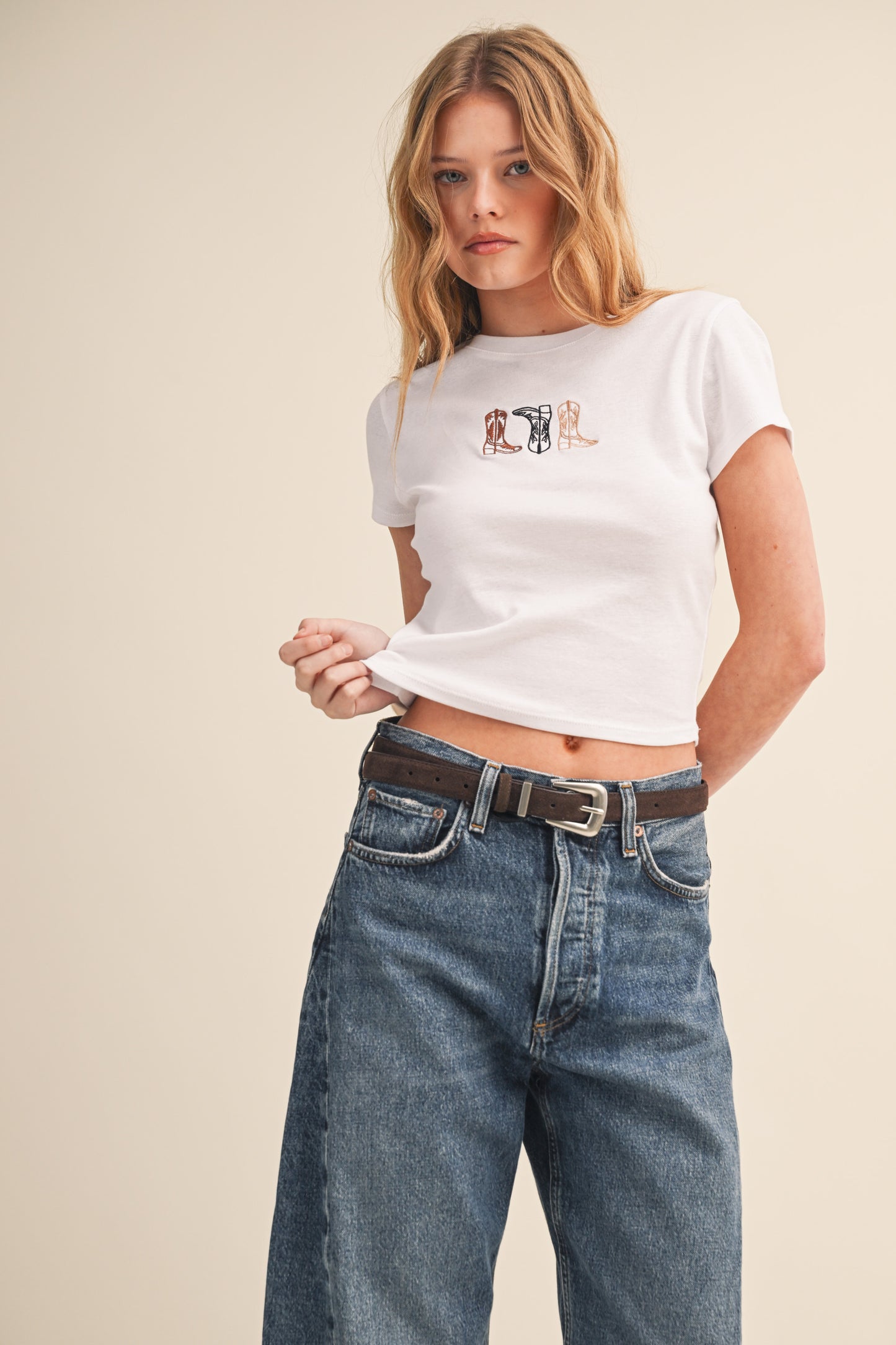 3 COWBOY BOOTS EMBROIDERY BABY TEE
