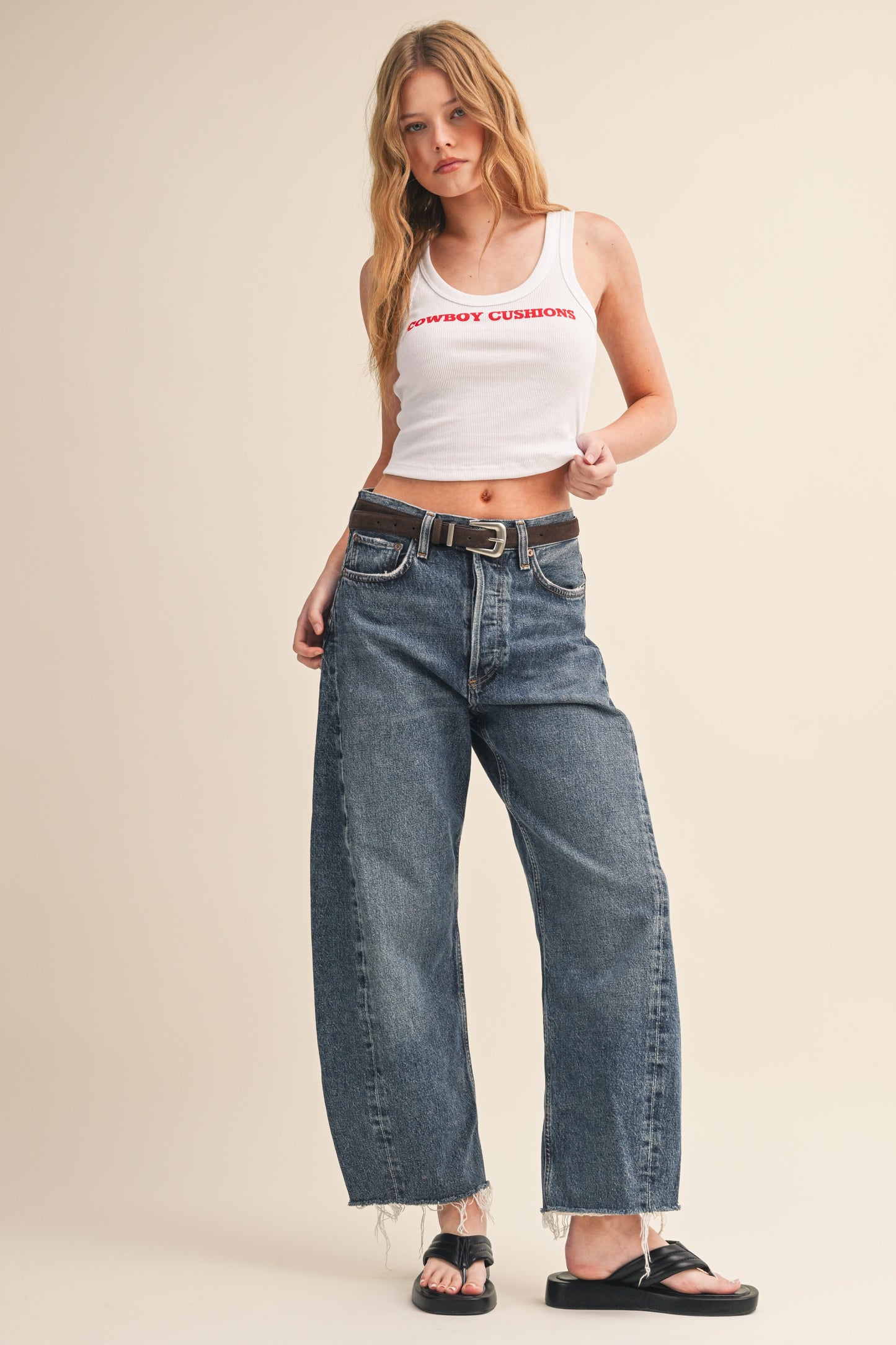 COWBOY CUSHIONS CROPPED RIBBED COTTON TANK TOP