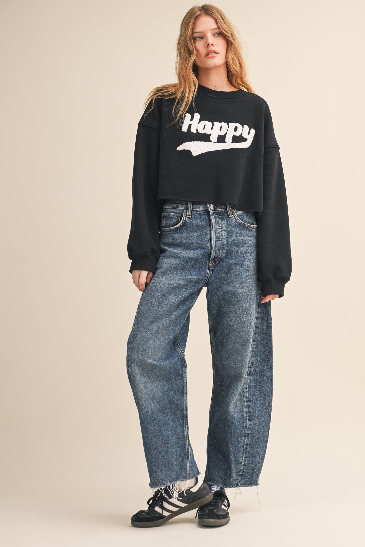 BLACK HAPPY FLEECE SWEATSHIRT