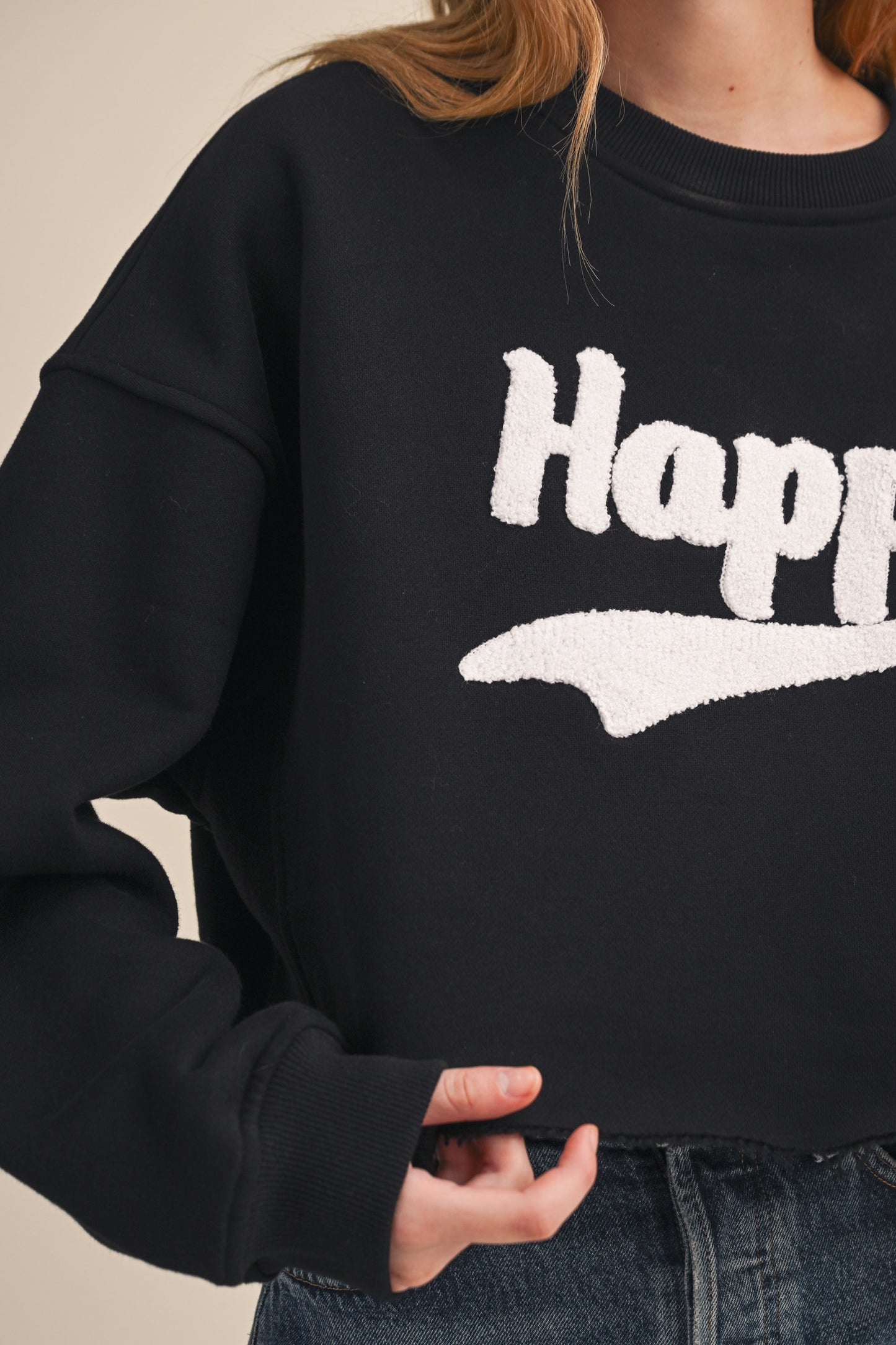 BLACK HAPPY FLEECE SWEATSHIRT