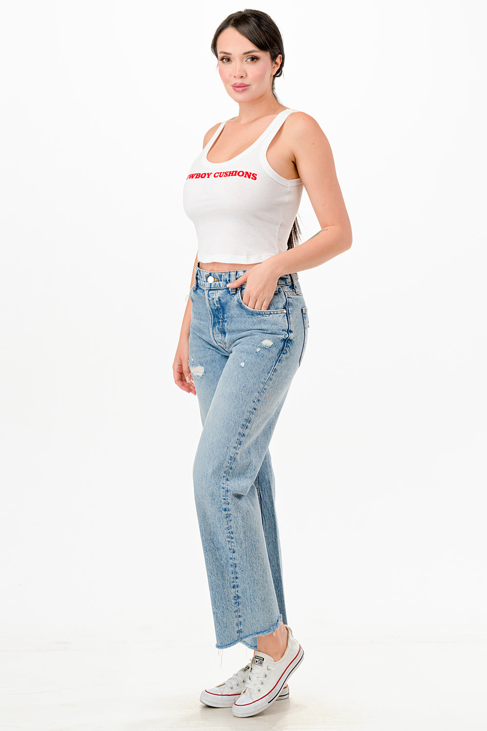 COWBOY CUSHIONS CROPPED RIBBED COTTON TANK TOP