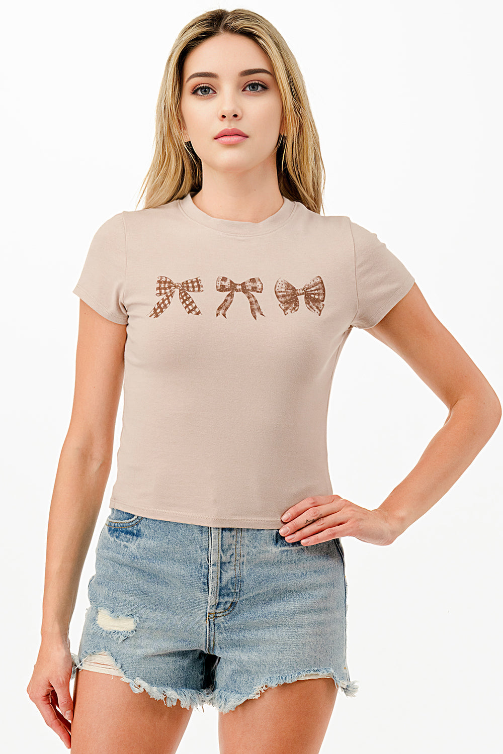SHORT SLEEVE GRAPHIC BABY TEE WITH RHINESTONES