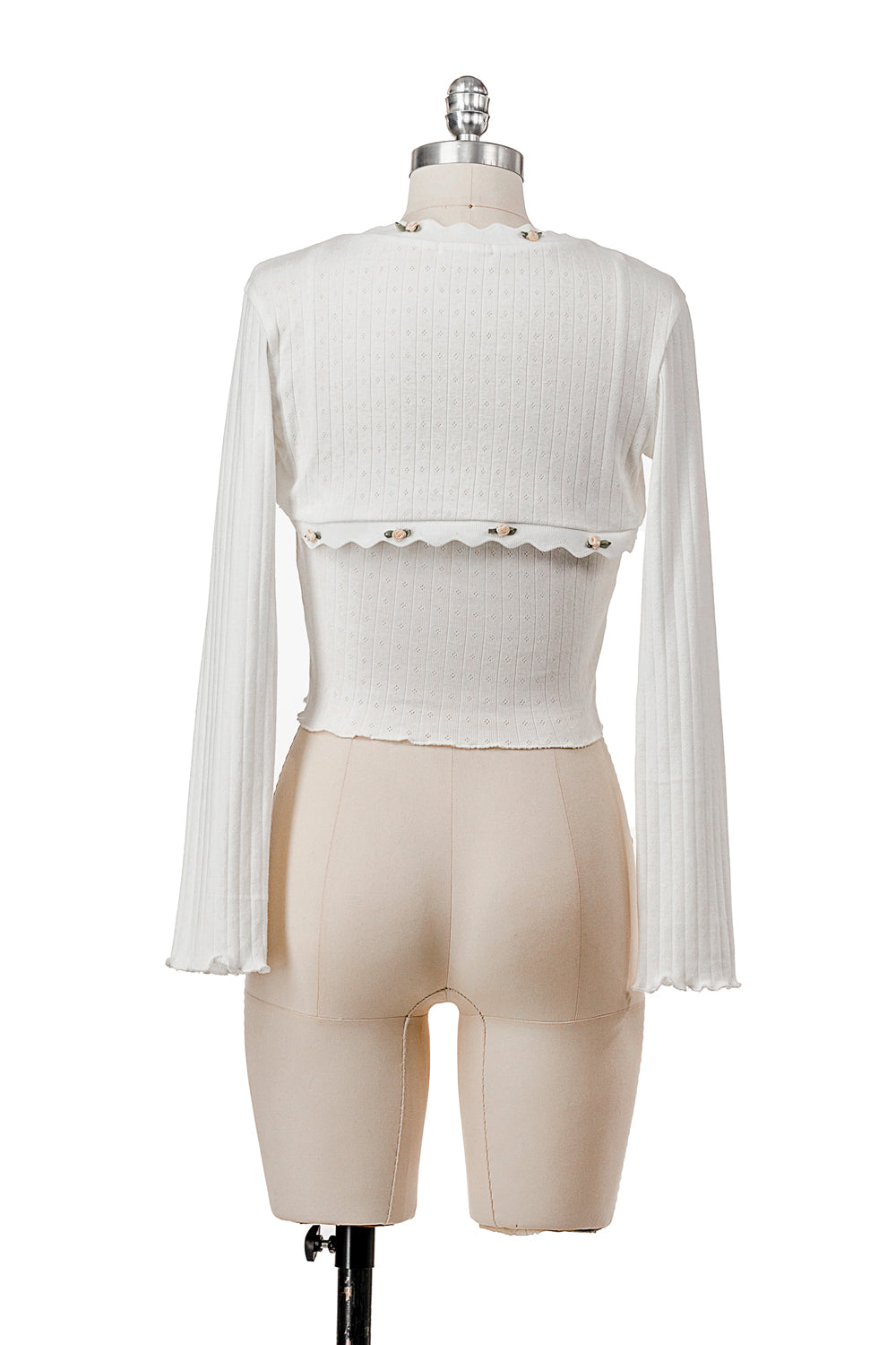 POINTELLE RIB CAMI AND BOLERO SET W/ ROSETTE TRIM