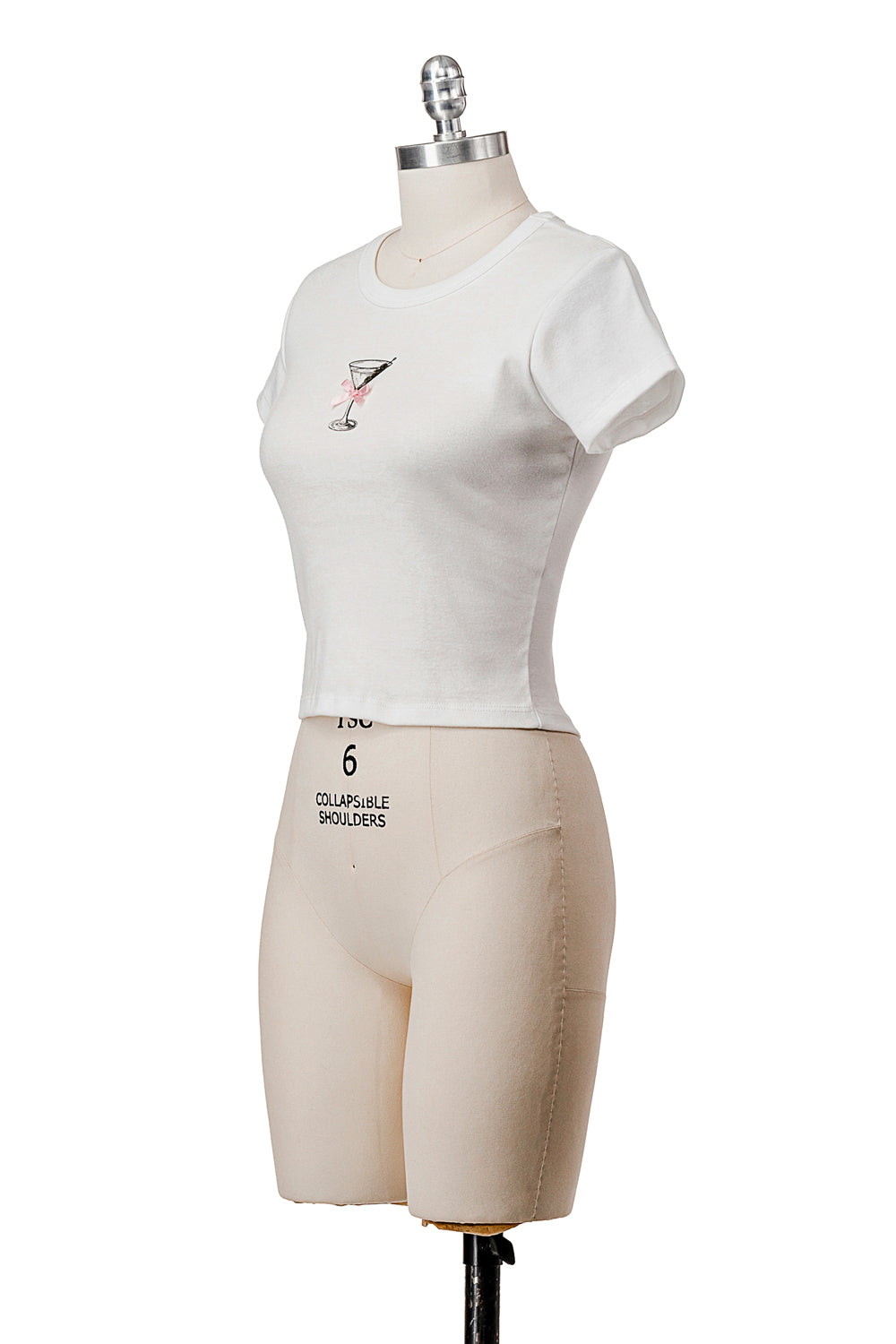 MARTINI BOW BABY TEE SHORT SLEEVE  T-SHIRT WITH GRAPHIC AND RIBBON TRIM