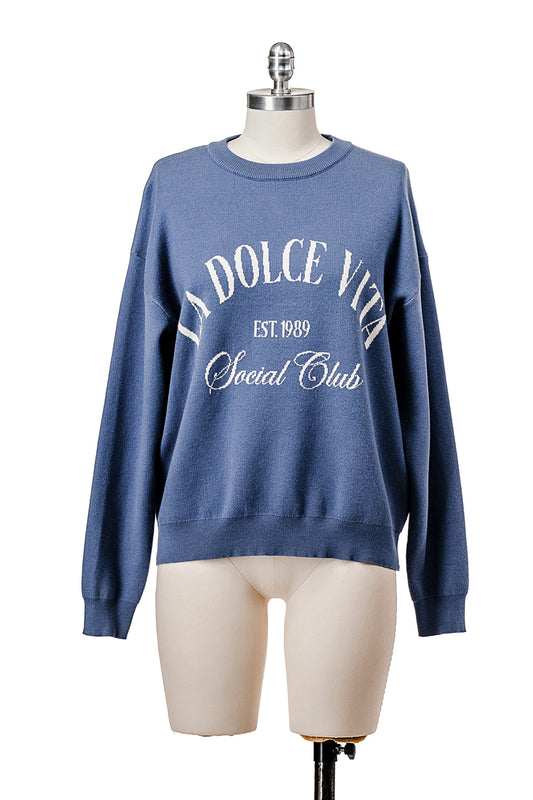 LONG SLEEVE CREW NECK KNIT SWEATER WITH GRAPHIC
